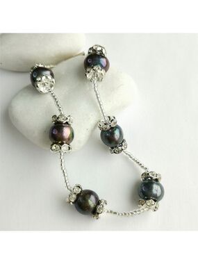 Genuine Peacock Grey Freshwater pearl Crystal  Bracelet 🆕